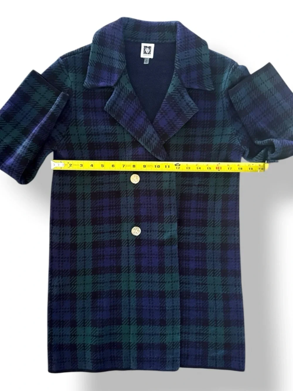 Vintage Anne Klein Blue Green Plaid Double Breasted Cardigan Jacket Medium